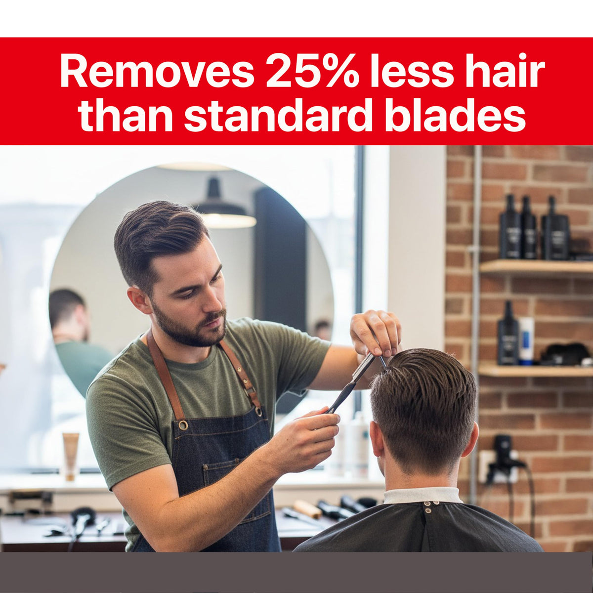 Feather blades with guard shown for safe, controlled shaping in salons