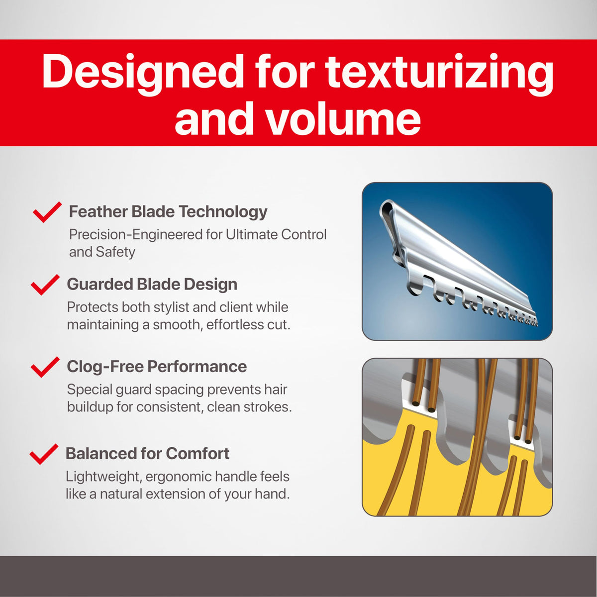 Innovative blade design reduces hair buildup between blade and guard