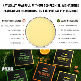FEBOTE ingredients like biotin, castor oil, and jojoba featured for hair health.