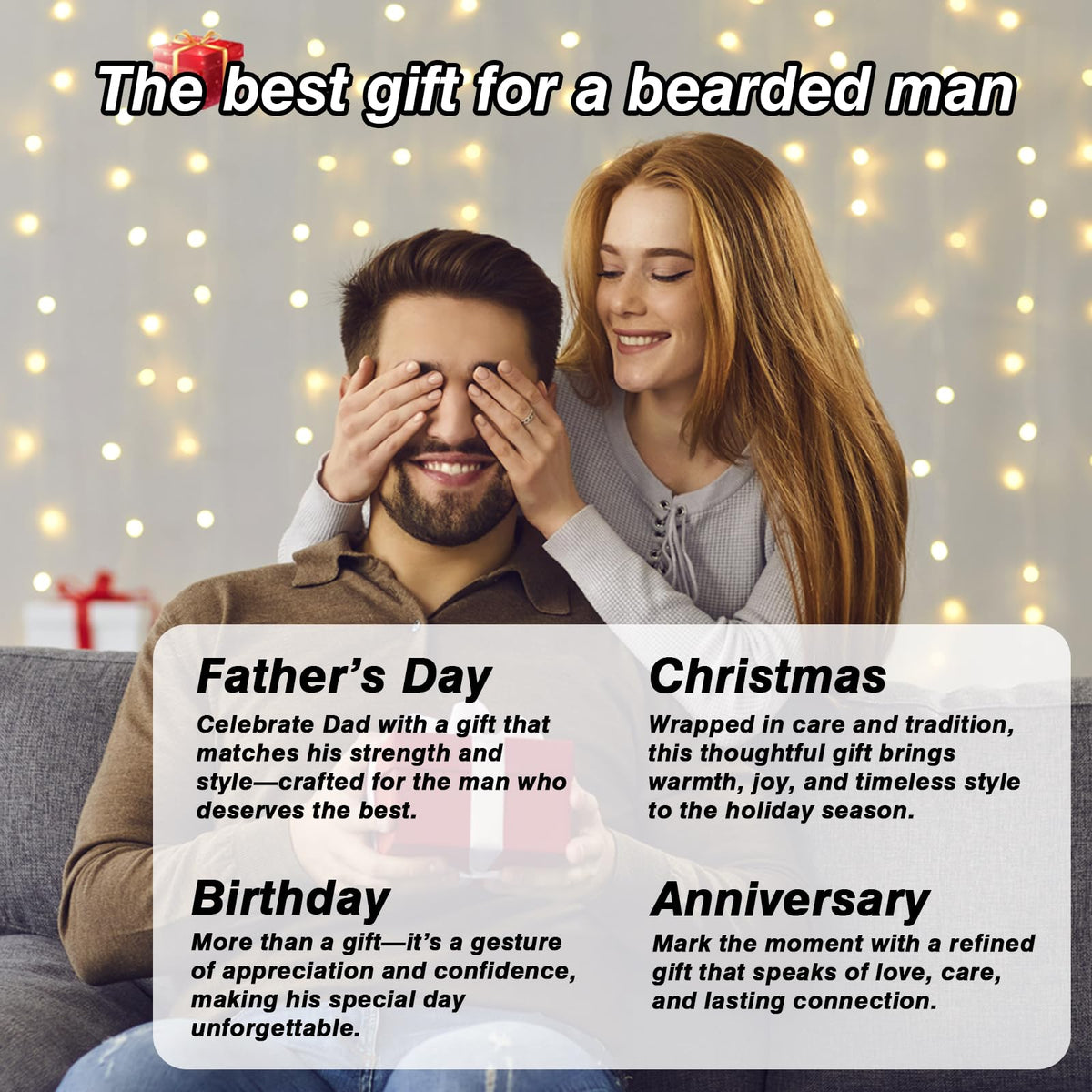 FEBOTE beard balm on beard, taming flyaways for a neat look.