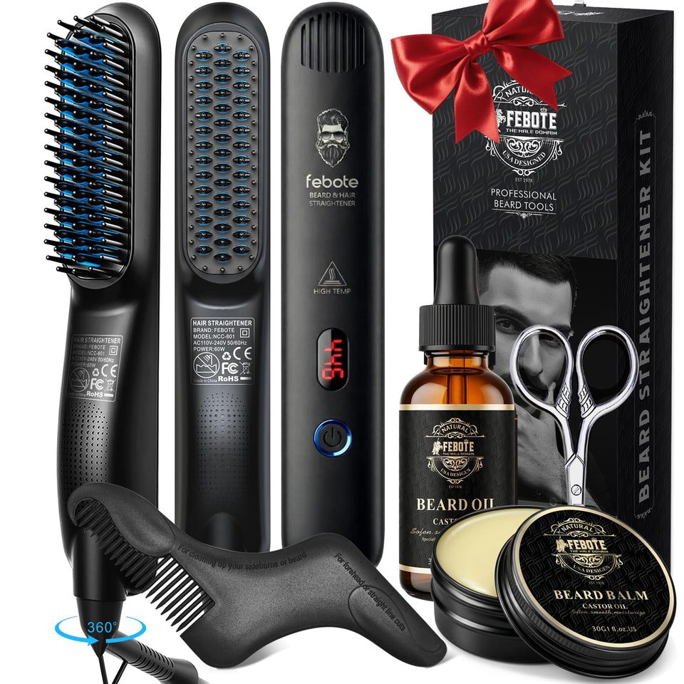 FEBOTE beard straightener brush for smooth styling with intelligent temperature control