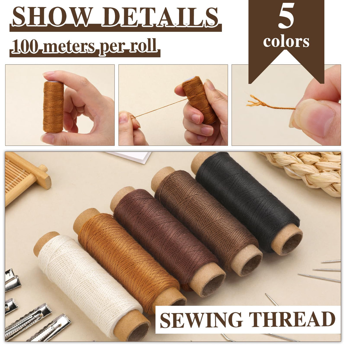 Fedmut brown beads with needles enable versatile, precise bead threading.