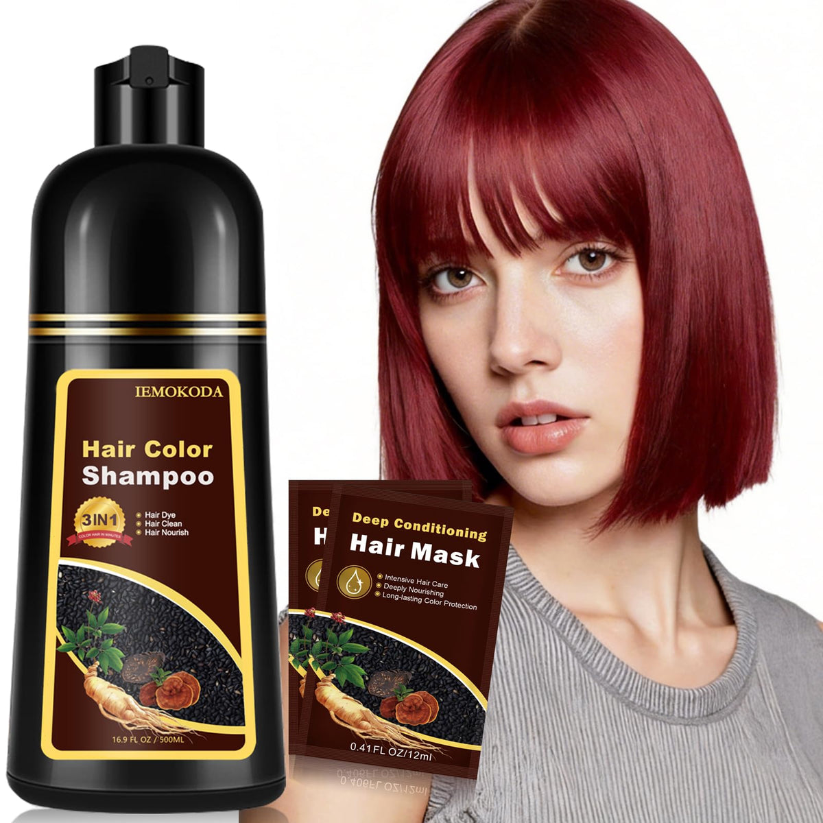 Fedulili Burgundy Hair Dye Shampoo bottle pouring for easy at-home color