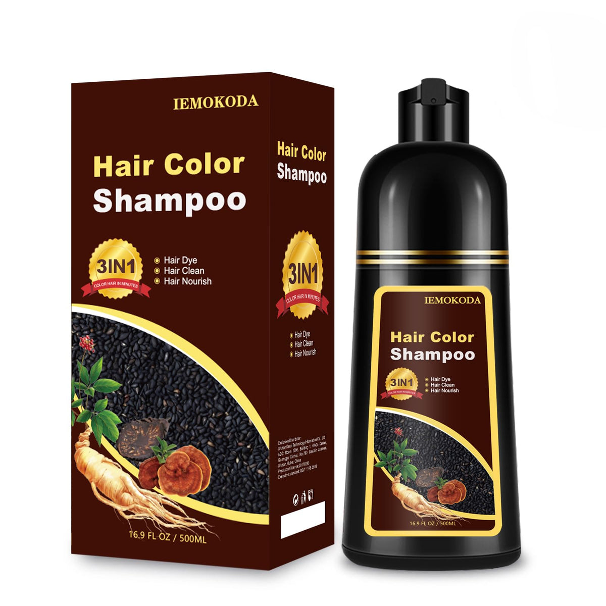 Fedulili dark brown 3in1 shampoo pour demonstrates quick at-home gray coverage.