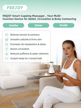 FEEJOY cupping massage device with heat head for smoother skin texture.