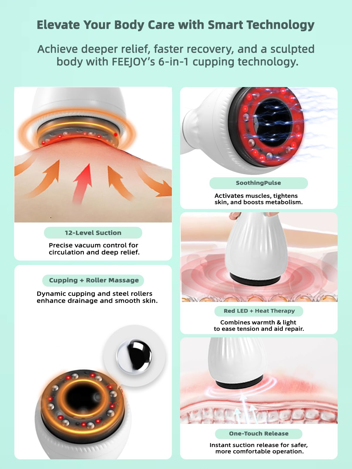 FEEJOY massager offers twelve suction levels for customizable comfort.
