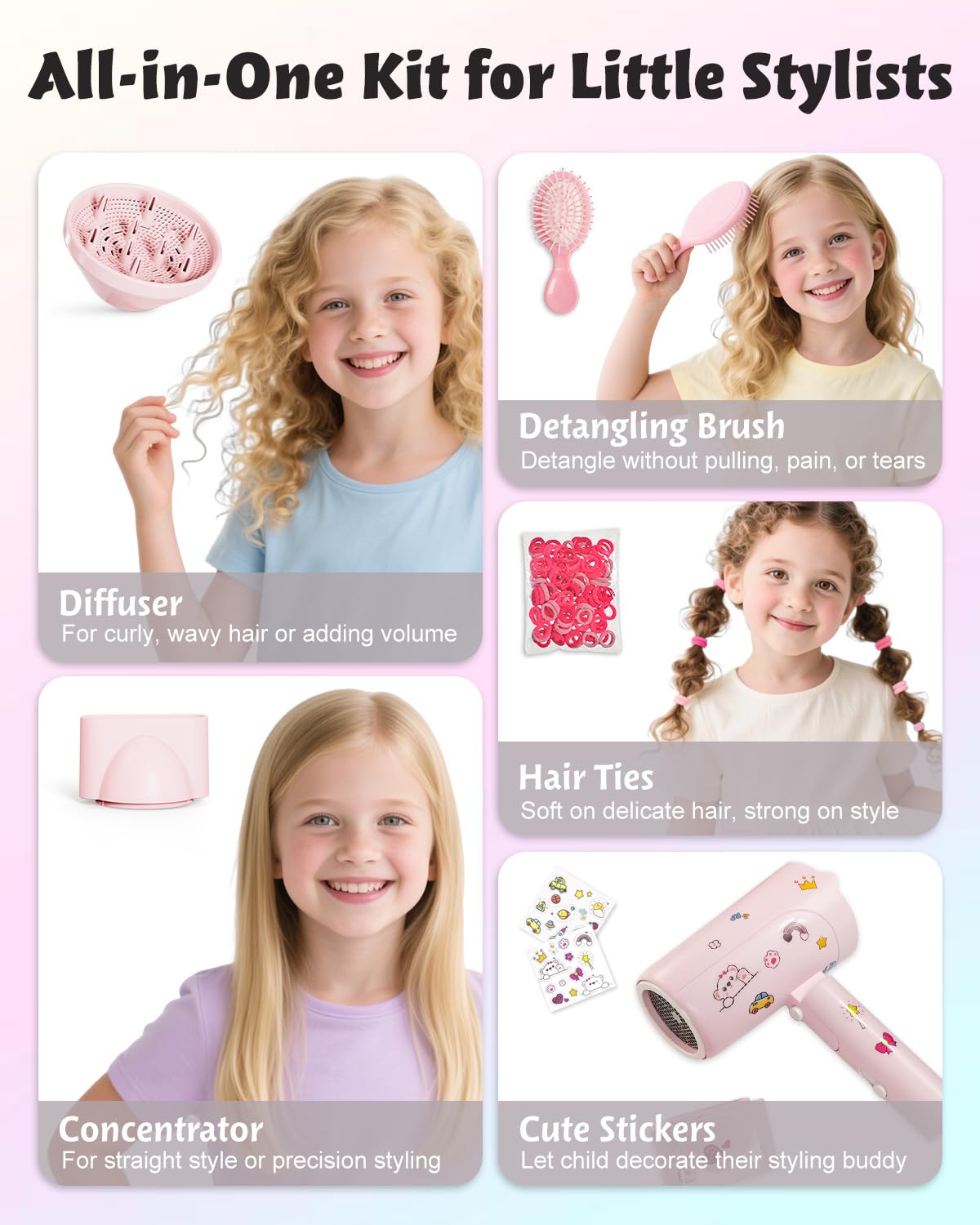 FeeKaa 100 million ionic output smooths frizz and adds shine to kids' hair