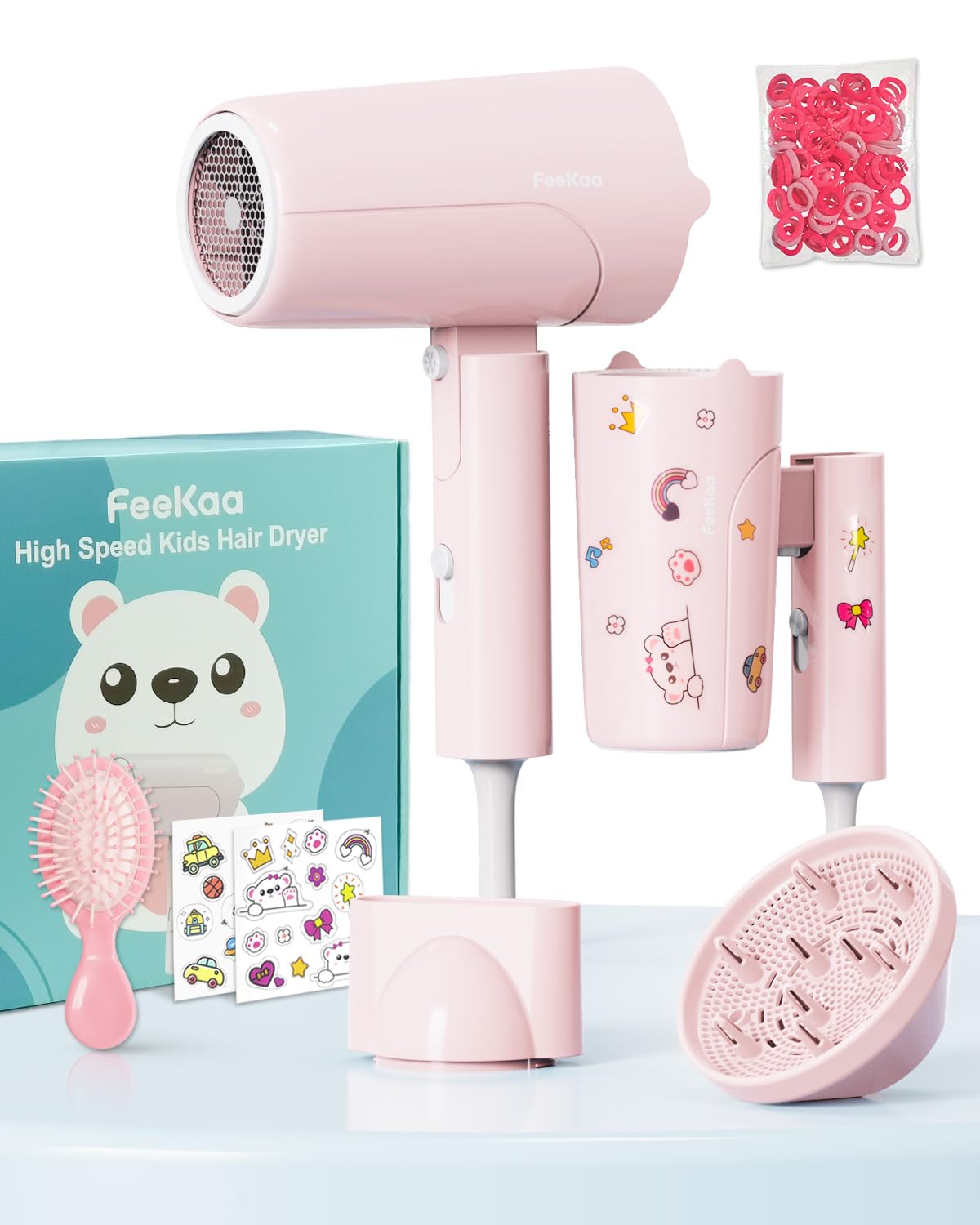 FeeKaa foldable high-speed kids hair dryer for fast, gentle drying anywhere