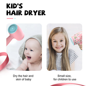 FeeKaa Kids Hair Dryer pink side view, easy grip for children.