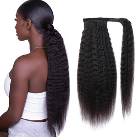 Feelgrace kinky straight ponytail extensions wrap-around for a natural, seamless look.