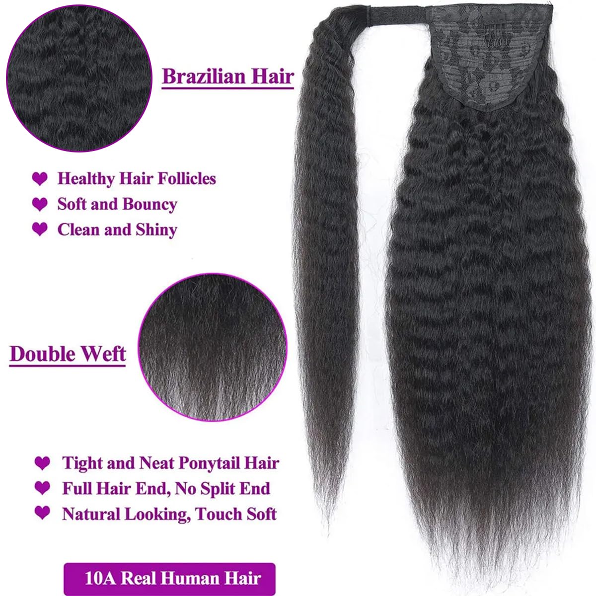 Feelgrace Remy hair ponytail clip-in drawstring for quick, secure styling.