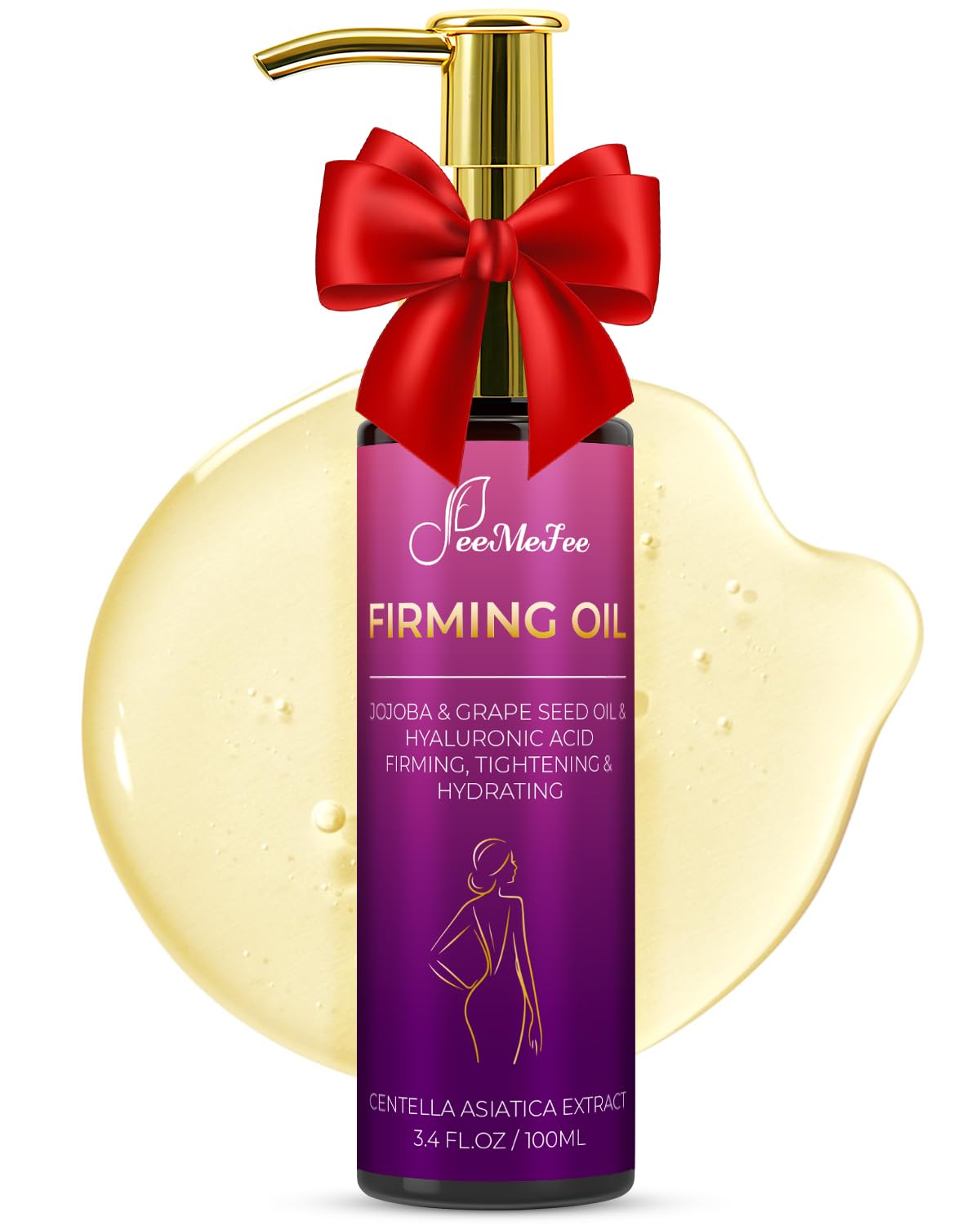 FeeMeFee Body Firming Oil bottle showing premium formula for firmer-looking skin