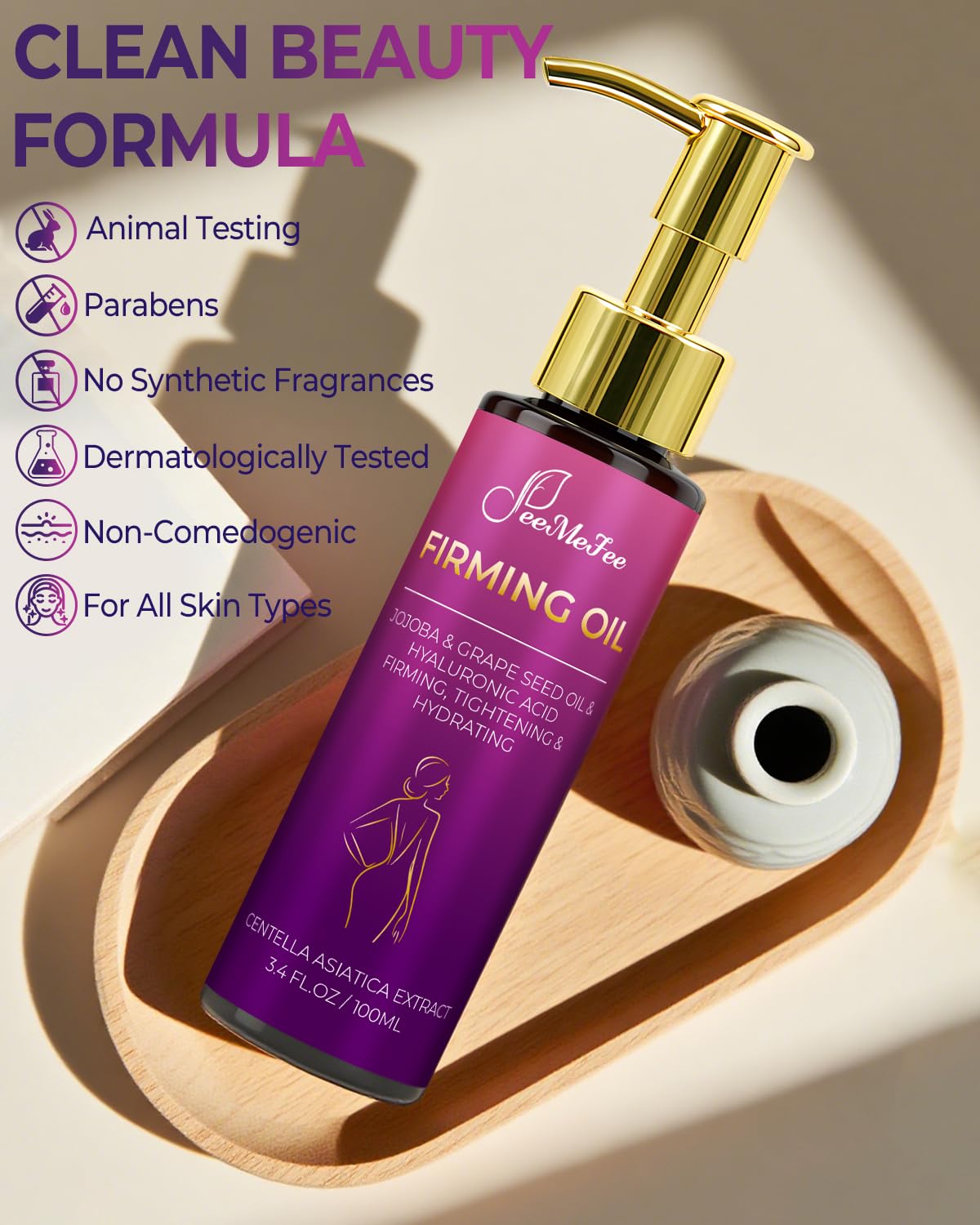 Hylaronic acid component in FeeMeFee Body Firming Oil for enhanced hydration