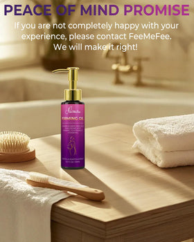 Safety testing label for FeeMeFee Body Firming Oil confirms quality and ethics