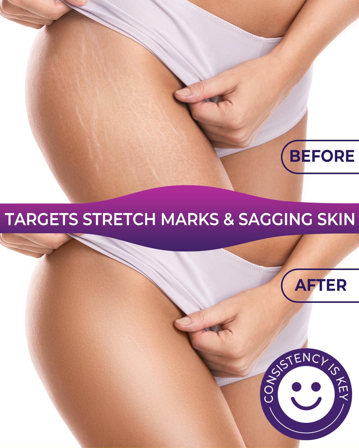 Texture on skin from FeeMeFee Body Firming Oil demonstrates quick-absorbing, non-greasy finish