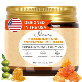 FeeMeFee Frankincense Balm 2oz tub provides deep hydration for dry skin.