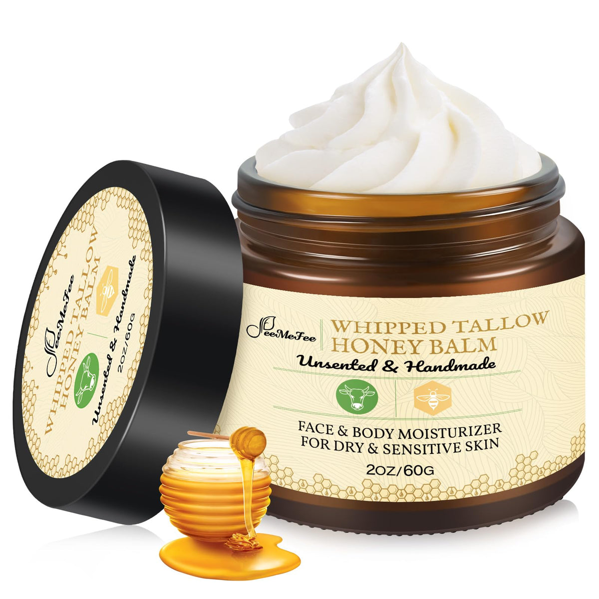 FeeMeFee beef tallow face moisturizer jar for smooth hydration.
