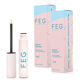 FEG Eyelash Enhancer bottle close-up showing the natural formula for healthier-looking lashes.