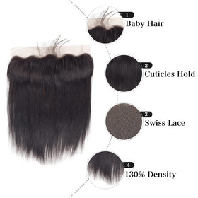 Feibin Brazilian virgin silky straight closure closeup shows smooth texture.