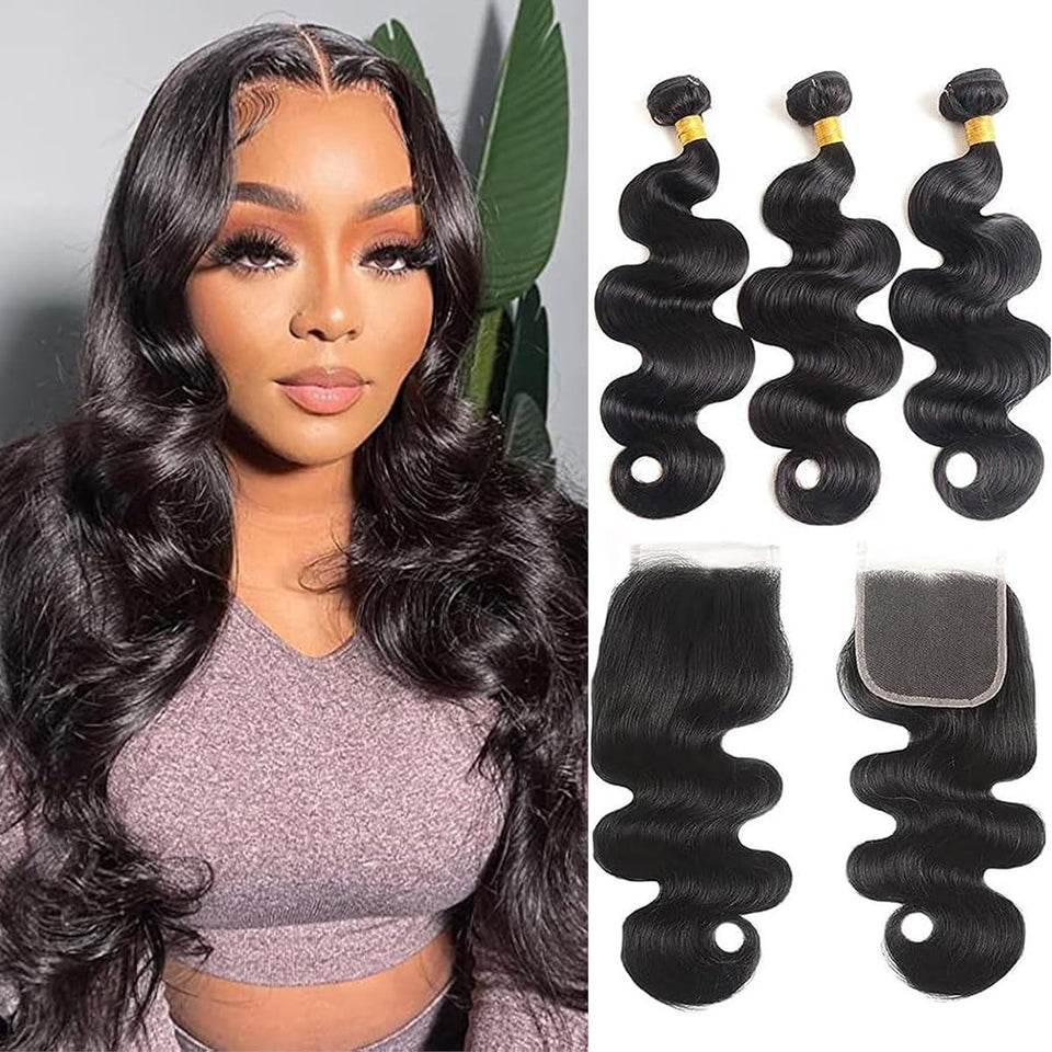 Feibin bundle closure body wave 18inch for natural, voluminous styling.