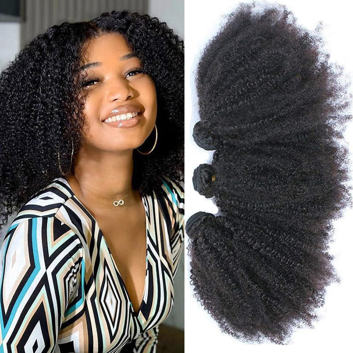 Feibin Mongolian Afro Kinky Bundles 14-inch close-up texture for natural volume.