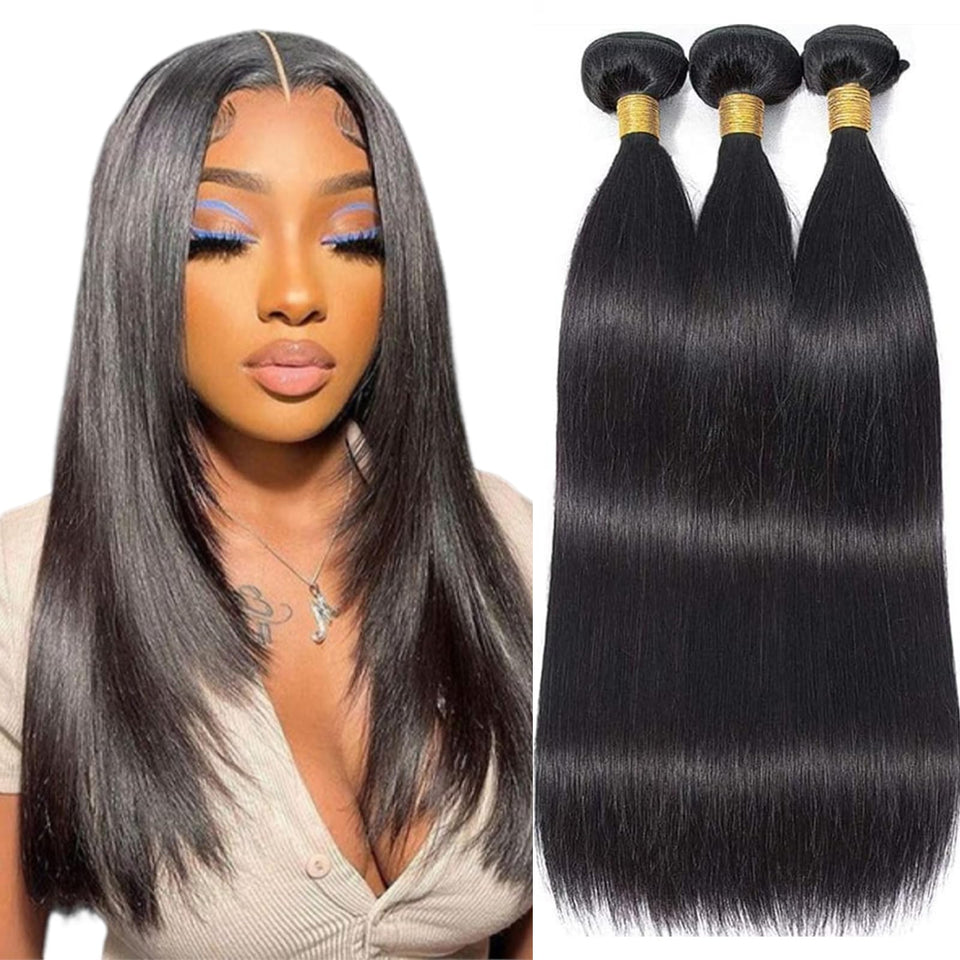 Feibin straight bundles 14-inch close-up showing natural blend potential