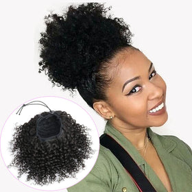 FEIPRO natural drawstring ponytail 8 inch in #1B with a seamless blend for everyday wear.
