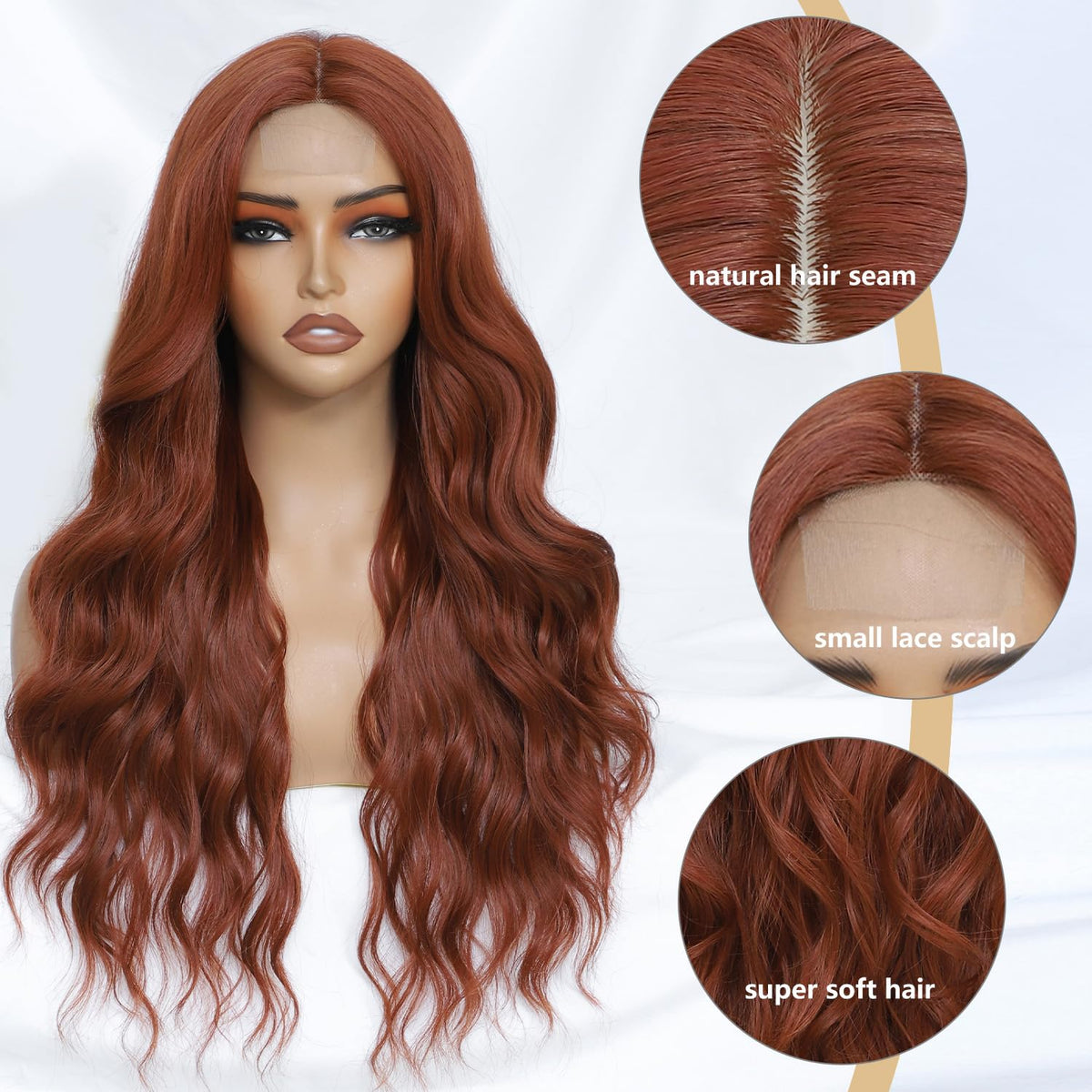 FEIVOSILAN Auburn wig adjustable straps and rose net for a comfortable secure fit.
