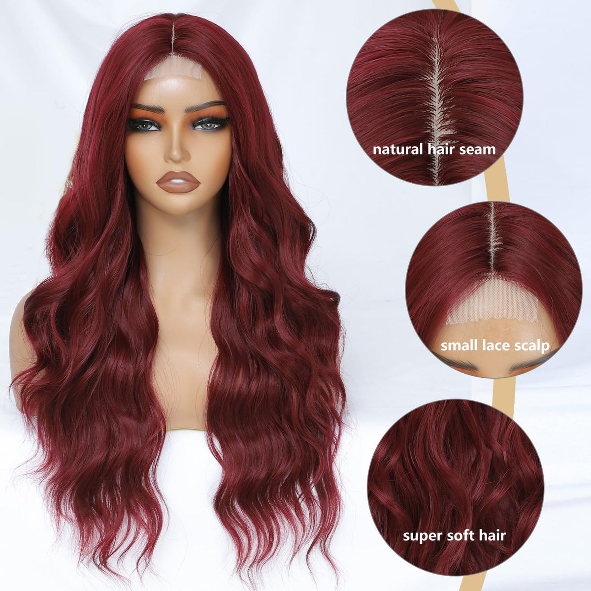 FEIVOSILAN burgundy wig suitable for daily use and special occasions
