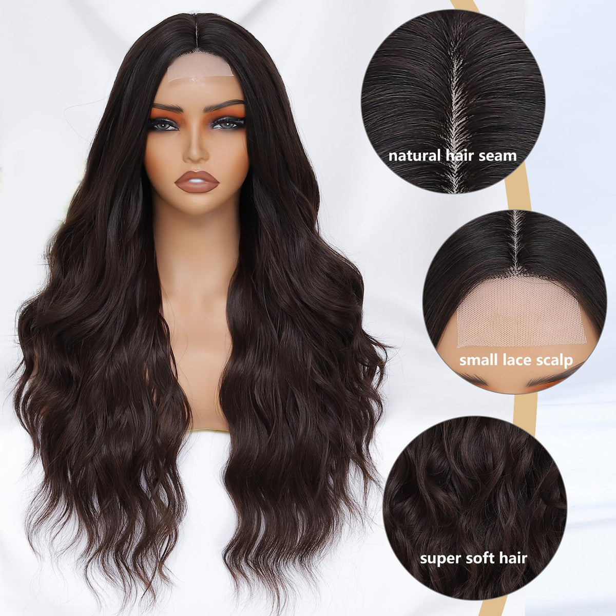 FEIVOSILAN dark brown wig suitable for daily use, work, and events