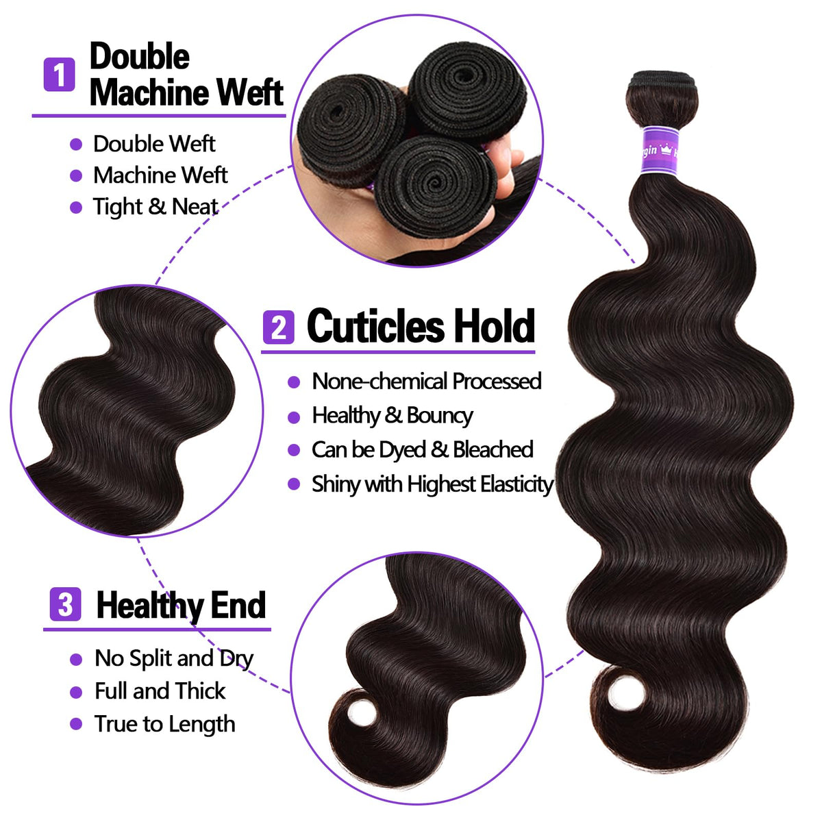 feiyunpanda 10A Brazilian body-wave bundles in 22 inch for fuller length and seamless blend