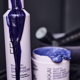 Fekkai Blonde Rx Purple Shampoo ingredients closeup highlighting moisturizing oils