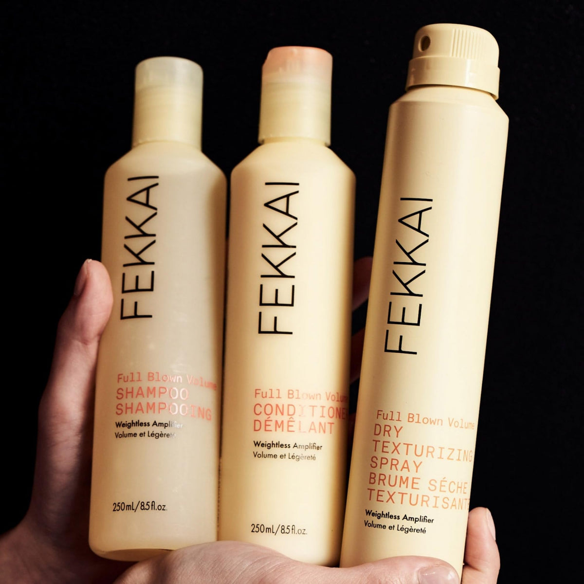 FEKKAI Full Blown Volume label closeup highlights vegan, cruelty-free claims.