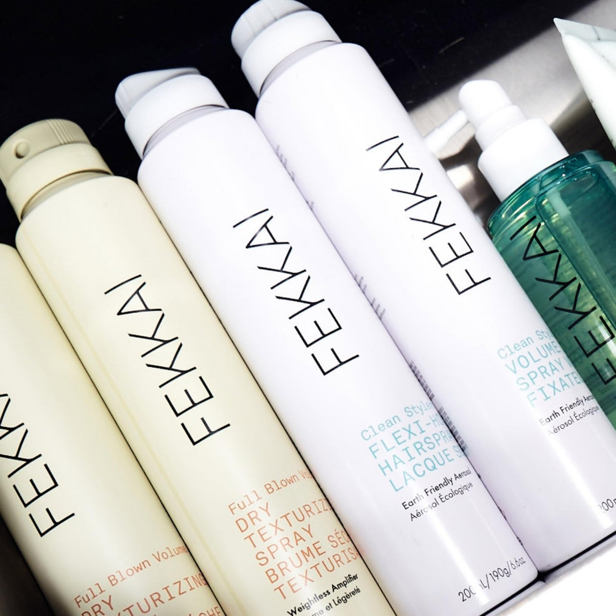 FEKKAI hairspray in action demonstrating 72HR humidity resistance.