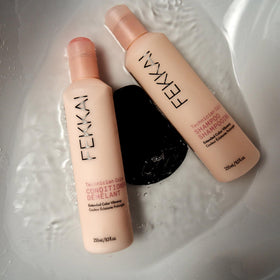 FEKKAI Technician Color Conditioner label close-up highlights vegan, sulfate-free formula.