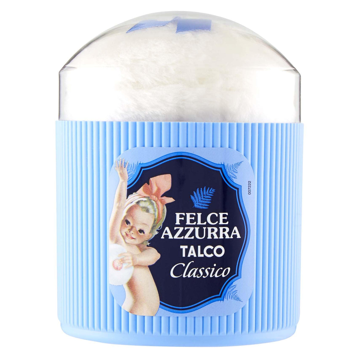 Felce Azzurra talc scent classic 250 g, duvet pink; leaves skin dry, velvety, and gently scented.