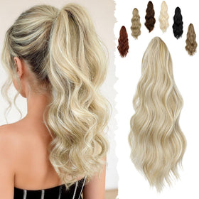 FELENDY 16-inch wavy ponytail clip shows natural-length blend for everyday wear.