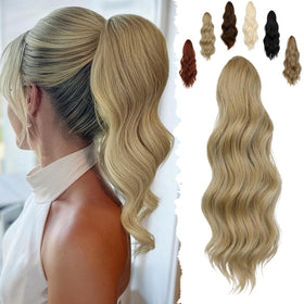 FELENDY 16-inch ash blonde ponytail clip-in close-up with natural texture for seamless blend