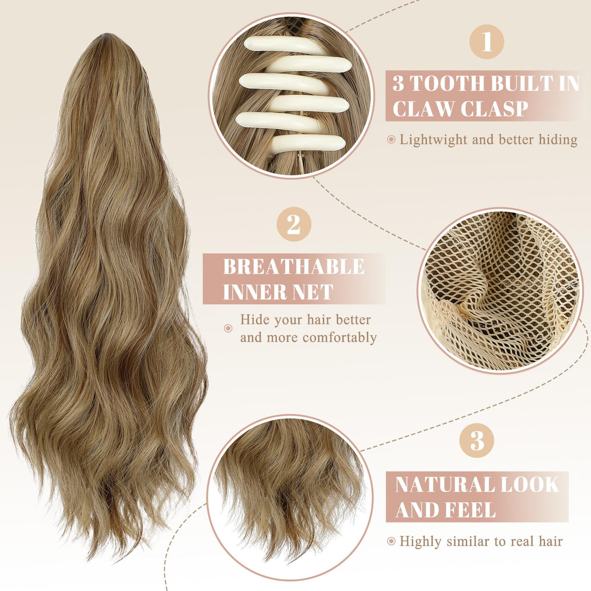 FELENDY 16-inch curly-wavy texture blends naturally with hair.