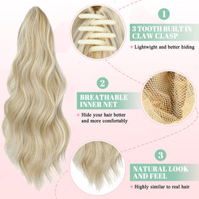 Close-up of FELENDY ash blonde mix ponytail texture matching natural hair.