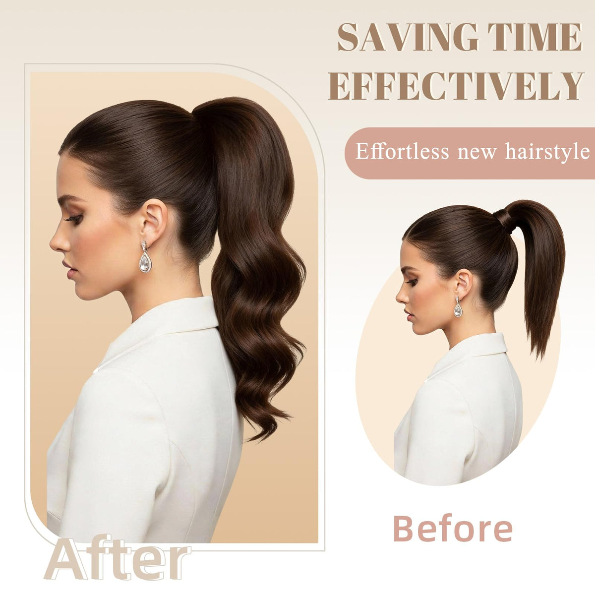 FELENDY wedding and party pony tail extension adds elegant texture.