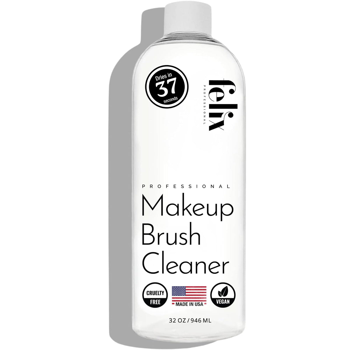 Felix Professional makeup brush cleaner pour shows rinse-free cleaning.