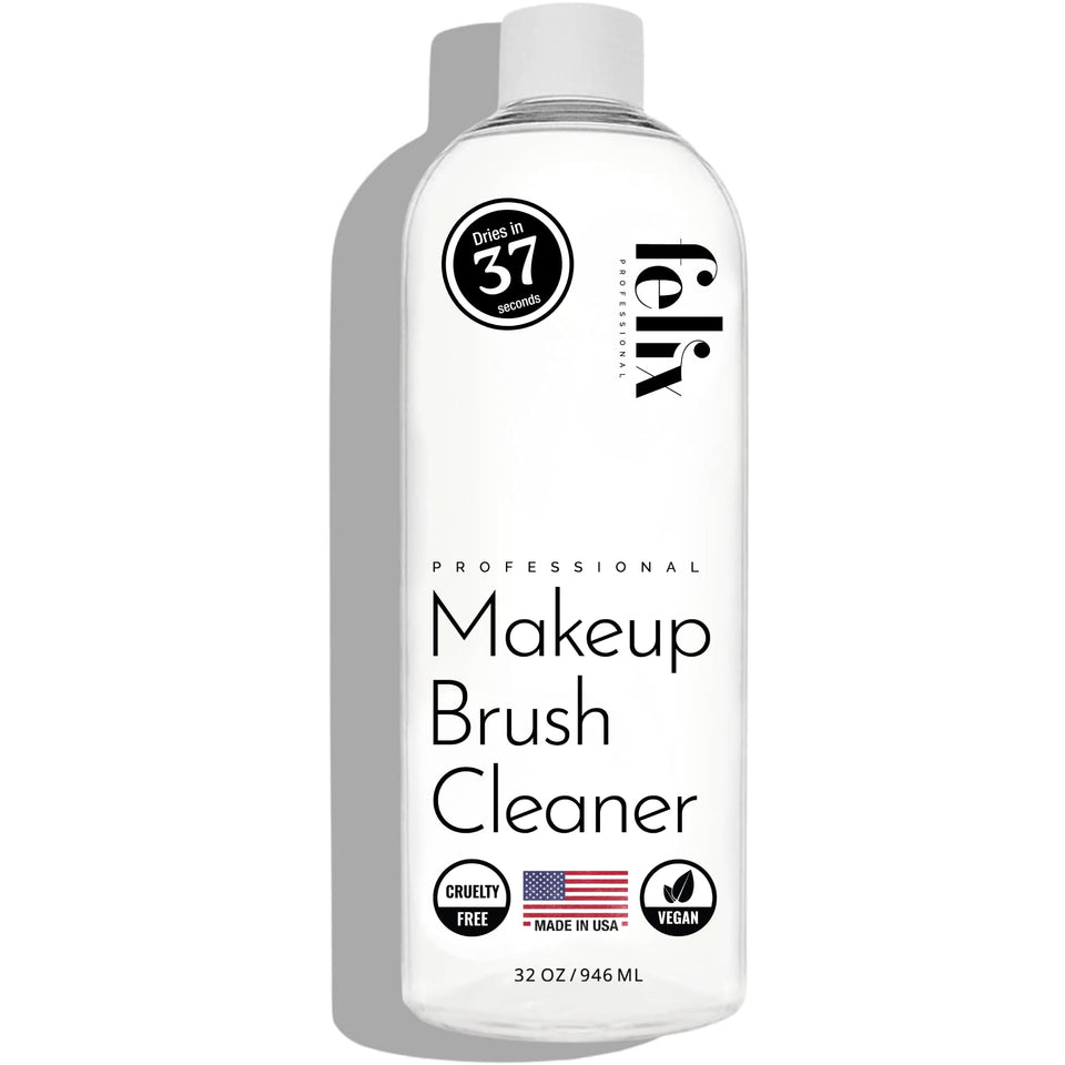 Felix Professional makeup brush cleaner pour shows rinse-free cleaning.