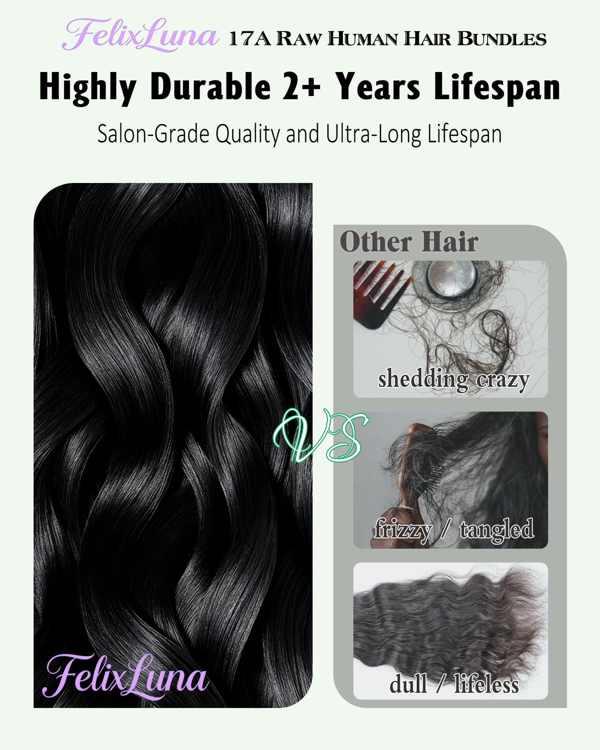 FelixLuna raw Indian hair cuticle-aligned for tangle-free styling and longer wear.