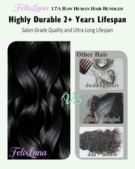 FelixLuna raw Indian hair cuticle-aligned for tangle-free styling and longer wear.