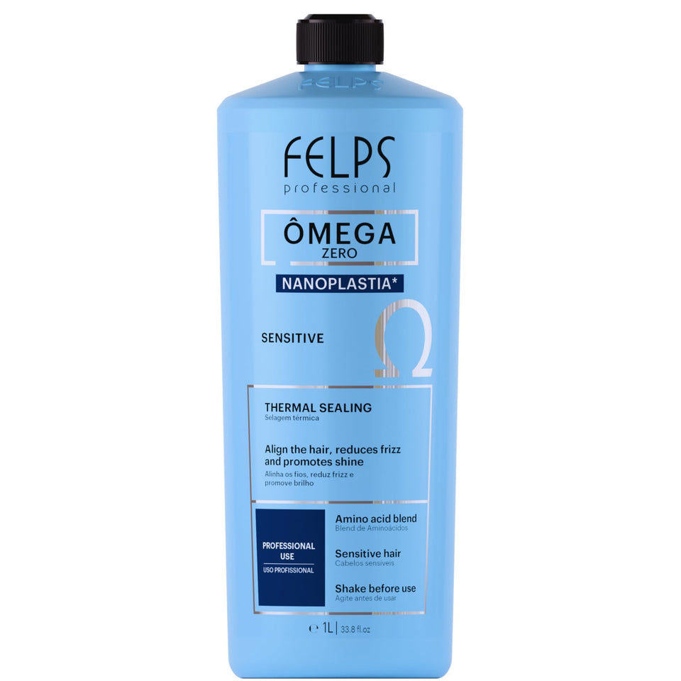 Felps Omega Zero bottle shows smoothing action for dry hair.
