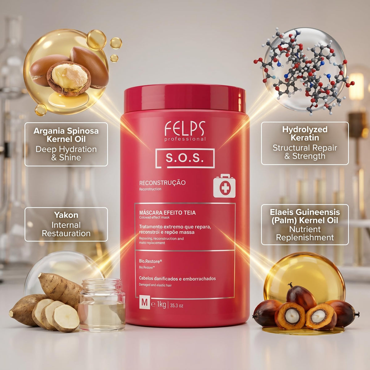 Felps Xmix SOS Extreme Repair Mask label detail signaling Brazilian formula for repair.