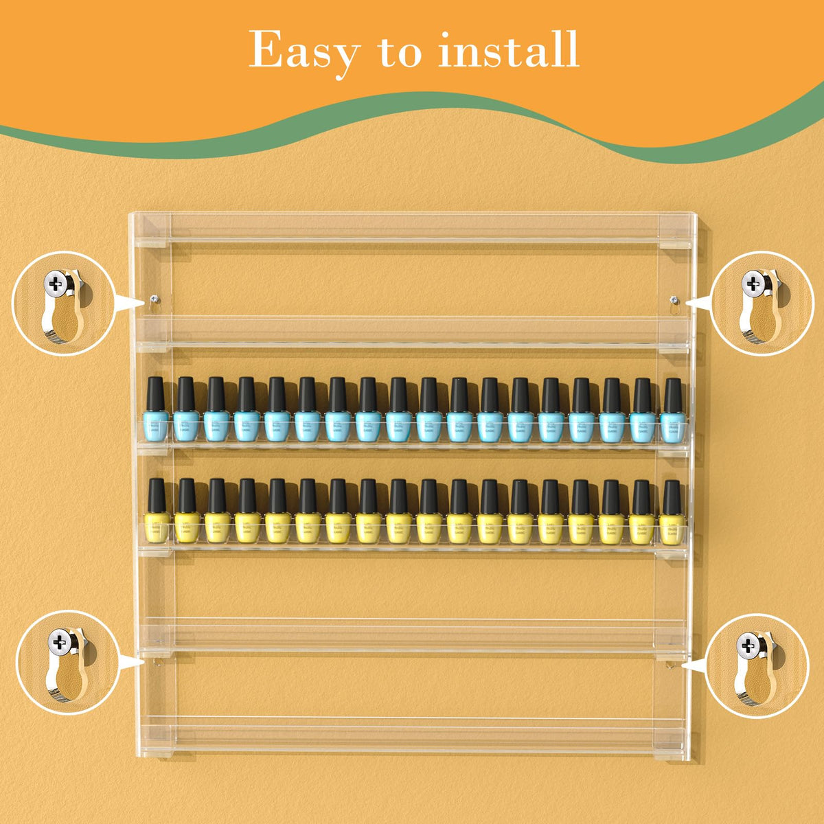 FEMELI clear acrylic nail polish rack assembled shows durable one-piece design
