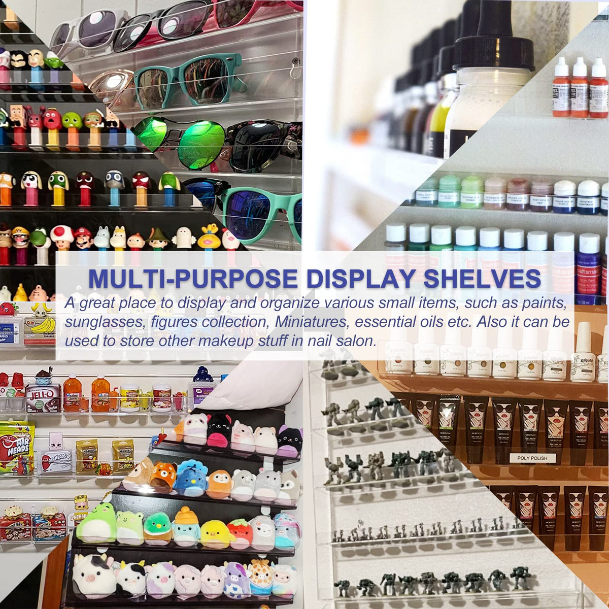 FEMELI versatile wall display can organize paints, sunglasses, and small cosmetics.