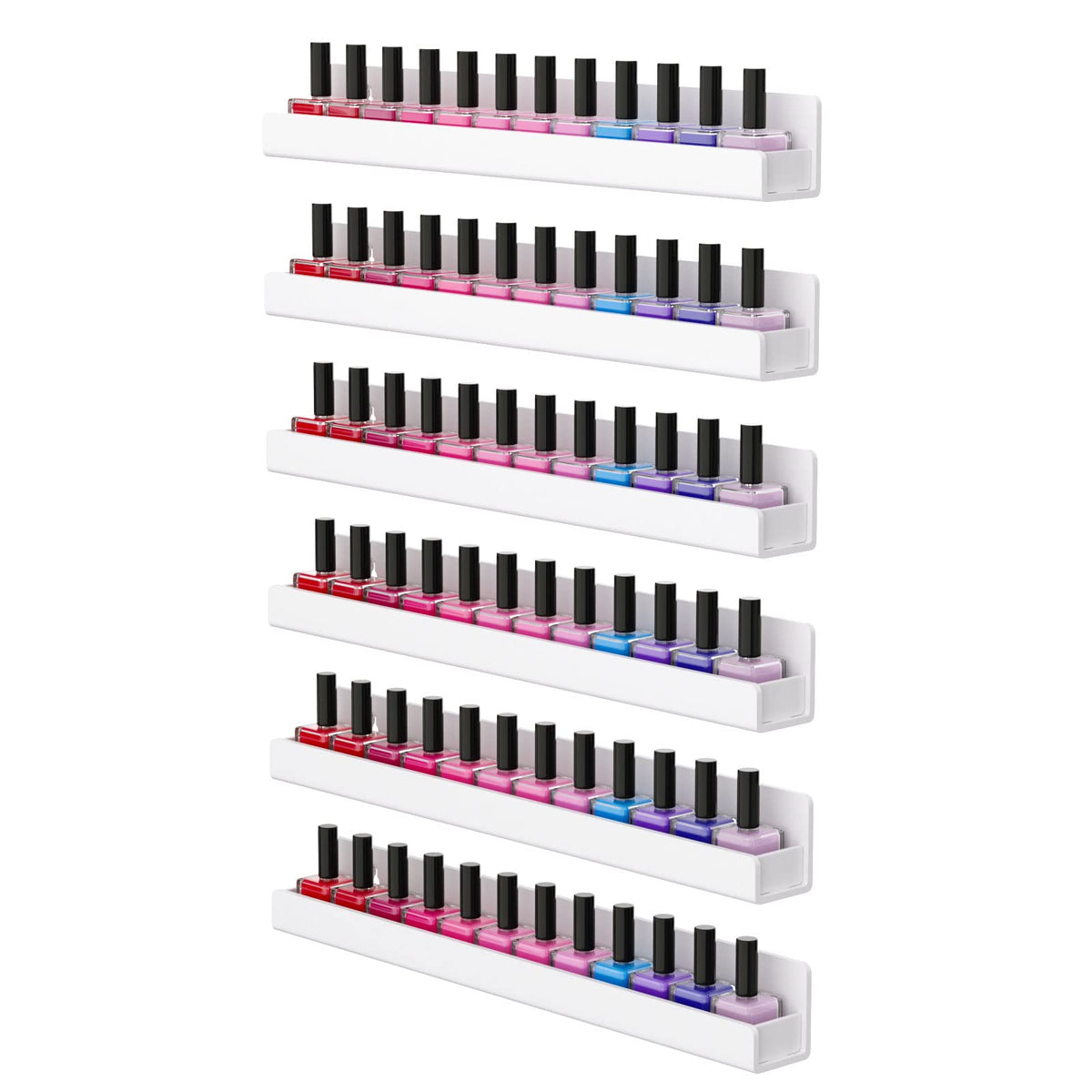 FEMELI nail polish wall rack with six shelves on display for easy color selection